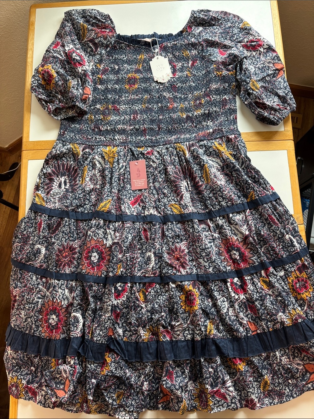 Ivy City Co Roselyn in Navy Floral Smocked Maxi Dress Sz 3XL - Picture 1 of 8